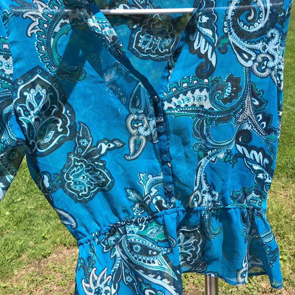 New York and Company Peplum Top Blue White S